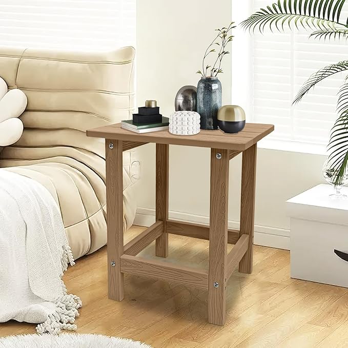 Outdoor Side Table, HDPS Single Adirondack Side Table Weather Resistant, Table for Adirondack Chair, Outside End Table for Patio, Pool, Deck, Porch, Outdoor or Indoor Use,Teak