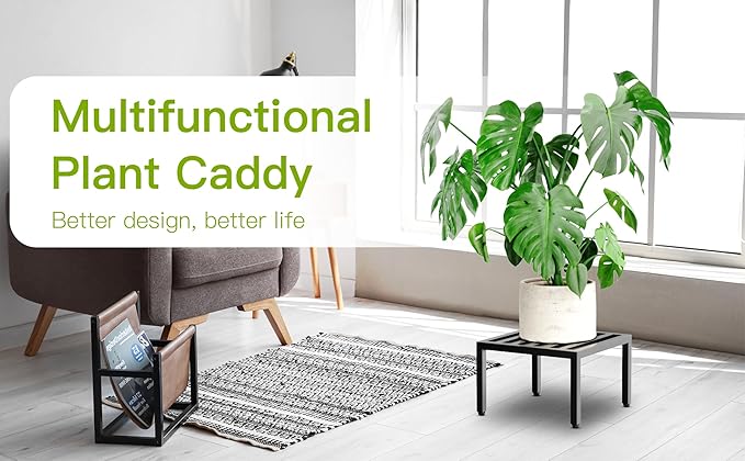 Zhongma 2 Pack 12" Fully Assembled Sturdy Potted Plant Stand Flower Pot Holder Heavy Duty Construction, No Installation Square Low Plant Stand 12 x 12 x 7.87 inch for Home Indoor and Outdoor, Sturdy plant riser and saucer