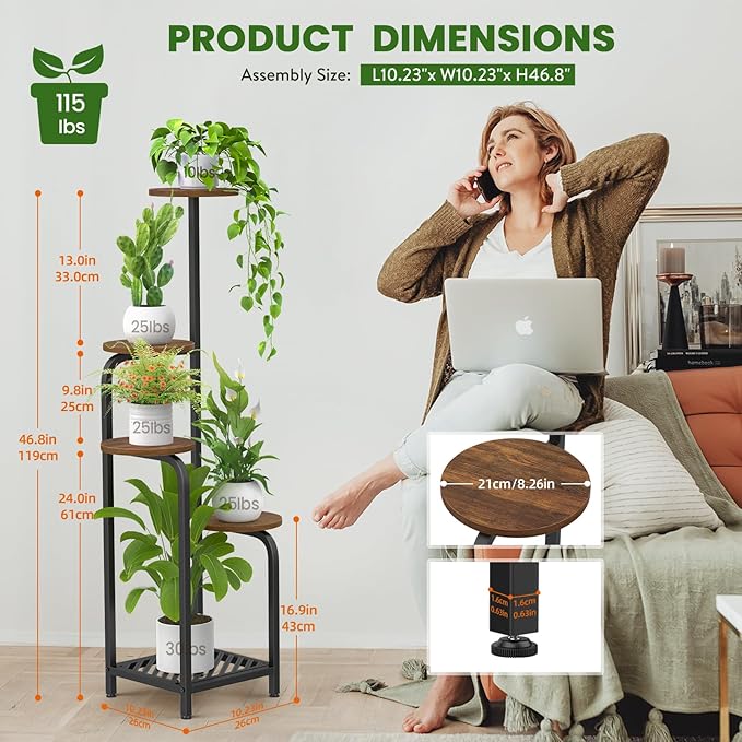 TOSKING 5 Tier Metal Plant Stand Indoor 48''H Tall ,Heavy Duty Plant Shelf , Corner Shelf Flower Pot Stand for Outdoor Plant Stand for Living Room Balcony Garden Patio Bedroom (5 Tier-Brown)