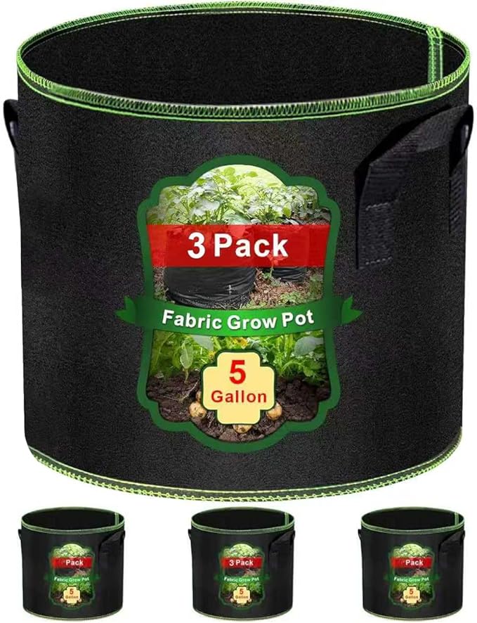 5 Gallon Grow Bags-3 Pack, Thickened Nonwoven Fabric Aeration Planter Bags with Handles, Heavy Duty Vegetable/Flower/Potato Planting Pots for Garden Outdoor