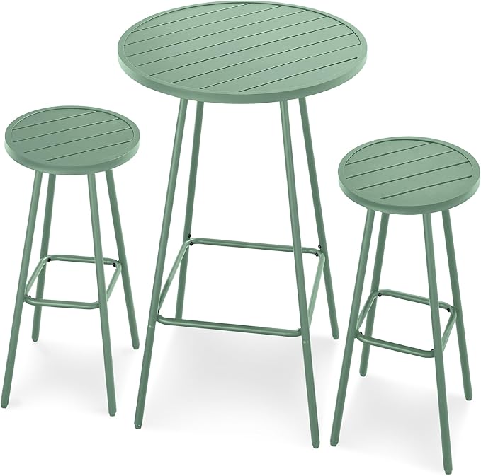 Best Choice Products 3-Piece Patio Dining Set, Bar Height, Outdoor Bistro Set, Outdoor Round Bar Table w/ 2 Bar Stools, Steel - Sage