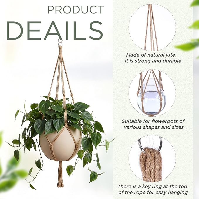 EBOOT 2 Pack 41 Inch Large Macrame Plant Hanger Rope to Hang Flower Pot Plant Holder for Indoor Outdoor Decorations, 4 Legs (Linen Color)