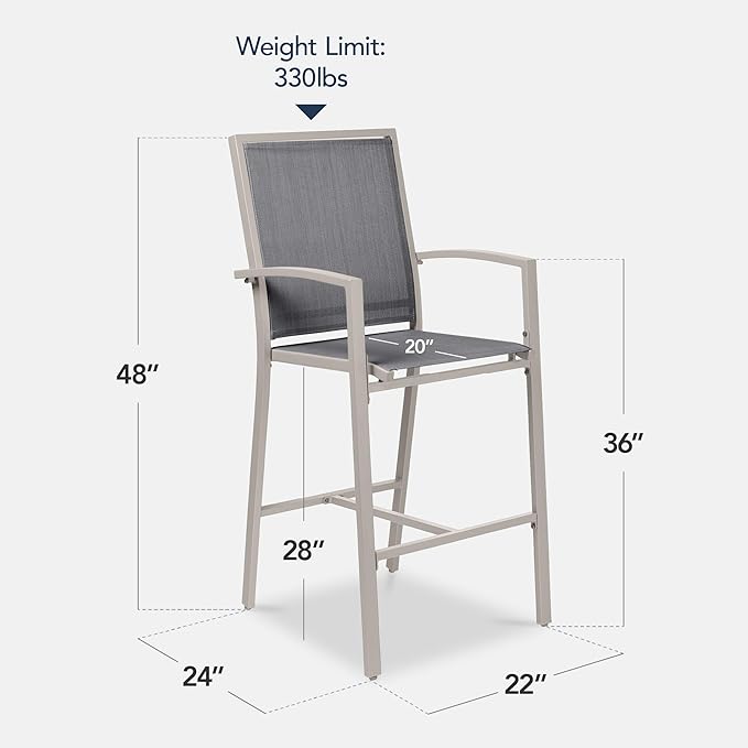 Best Choice Products Outdoor Bar Stools Set of 2, Bar Height, Patio Furniture, All Weather Mesh Design w/Armrest - Taupe/Charcoal