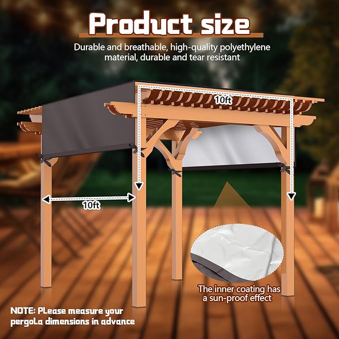 Universal Pergola Replacement Canopy Outdoor Canopy Shade Cover Waterproof Shade Top Cover for Outdoor Patio Porch Backyard(10 x 10 ft,Coffee)