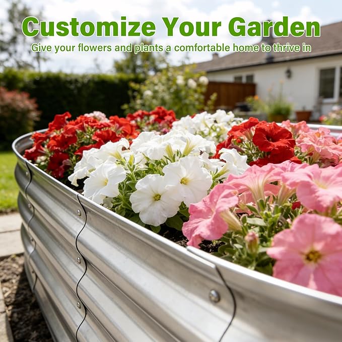 Galvanized Raised Garden Bed for Outdoor: 4x2x1ft Durable Metal Vegetable Plant Container Kit - Oval Planter Box for Gardening Flower Trough
