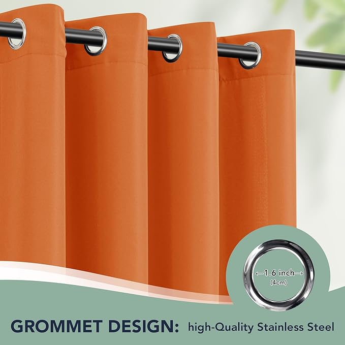 Outdoor Curtains for Patio Waterproof - 6 Panels Privacy Weatherproof Outside Curtains with Grommets for Pergola, Gazebo, Porch, Cabana, Balcony, 54 x 84 Inch, Mecca Orange