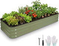 5 in 1Galvanized Raised Garden Bed - 8x3x1ft Modular Garden Planter Bed Outdoor | Steel Raised Bed Kit with Bracing Rods, Gloves for Gardening Vegetables Fruits and Flowers (Green)