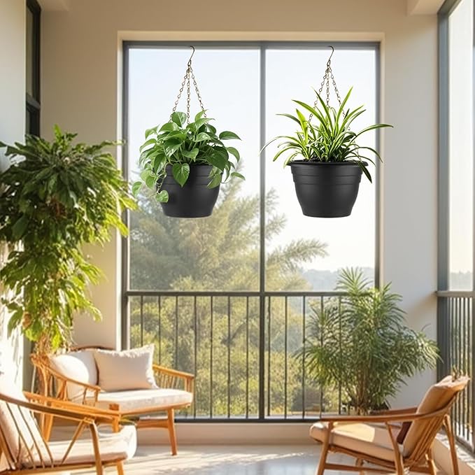 5 Pack 10 Inch Plant Pots Plastic Planters with Drainage Holes & Plugs,Lightweight Flower Pots for Indoor Outdoor Plants,Flowers,Monstera,Snake Plant,Home Garden(Black)