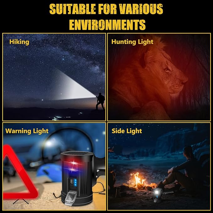 Spotlight 1000000 Lumens, 6 Modes Led Rechargeable Spotlight Flashlight As Seen on TV with Tripod, 3 Color Filters, Super Bright Solar Spot Lights Outdoor Handheld for Hunting, Boating, Large