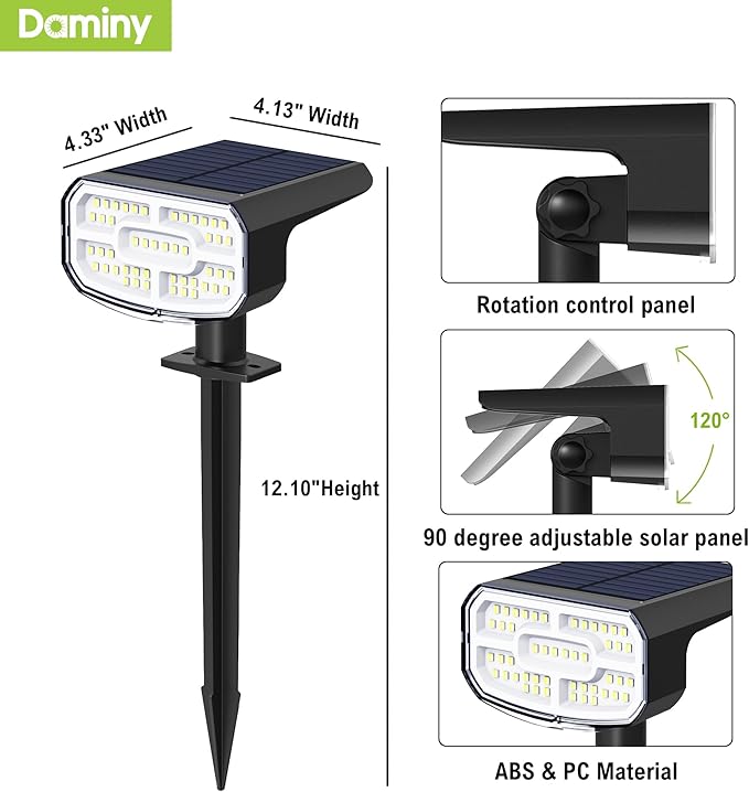 DAMINY Solar Spotlights Outdoor Waterproof IP65,2 CCT(Warm White & Cool White),4 Lighting Modes Solar spot Lights for Yard,Garden,Pathway,Landscape,Auto On/Off-8 Pack