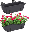 CADUKE Railing Planter Boxes 2 Pack Railing Flower Box with Adjustable Bracket 17 Inch Window Boxes Rectangle Window Deck Hanging Planters Boxes for Outdoor Patio, Gray