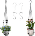 Macrame Plant Hanger for 5 to 10 Inch Plant Pots, Set of 2 Indoor Handmade 35 Inch Woven Rope Hanger Kits with Hooks and Wood Beads, Hanging Planter Basket Holder for Boho Home Decor (White, 2 Pack)