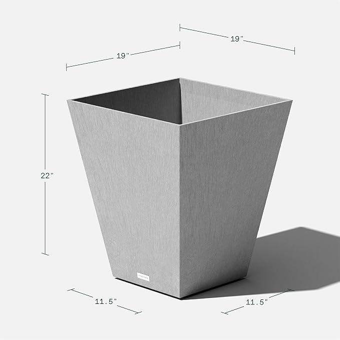Veradek Nobleton Indoor/Outdoor Wide Square Planter (Light Grey, 22 inch - 2 Pack with 2 Saucer Trays)