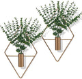 4 Pieces Bronze Wall Decor Hanging Planters with Artificial Plants Metal Hanging Vase Indoor Plants Holder Modern Boho Wall Art for Bathroom Bedroom Living Room Decor, Eucalyptus