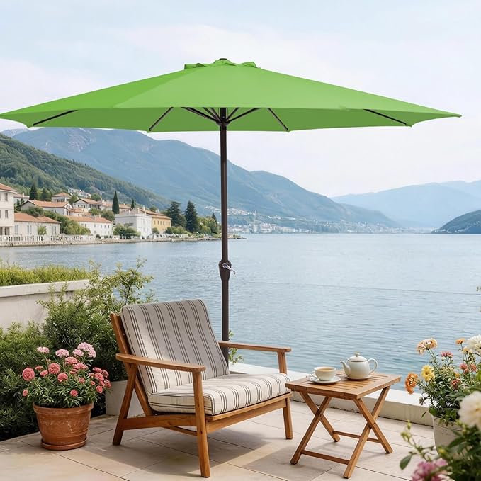 MEWAY 12ft Patio Umbrella Outdoor Table Umbrellas with Crank, Market Umbrella 8 Sturdy Ribs for Deck, Garden, Pool and Backyard, Grass Green