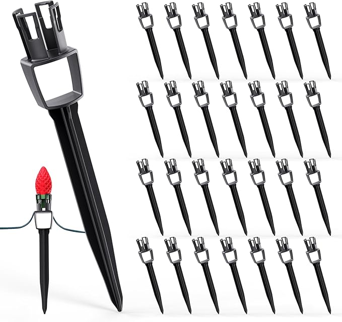100-Pack Plastic Light Stakes, 7.5 Inch Christmas Yard Stakes for C7 C9 Christmas Lights Outdoor, Universal Yard Stakes for Outdoor Holiday Lights Use on Garden Lawn Patio Path Walkway – Black