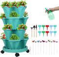 Vertical Planter 4 Tier Stackable Planters Garden Planters Strawberry Herb Flower and Vegetable Planter Indoor Outdoor Gardening Pots with Removable Wheels and Tools