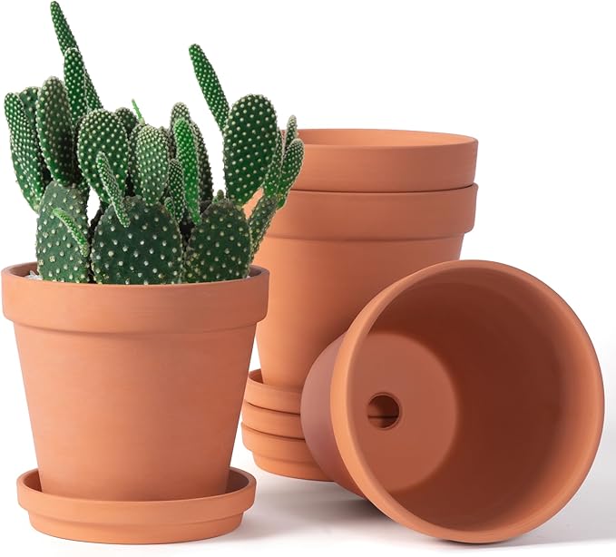 Orceler 6 inch Terracotta & Clay Pots for Plants with Saucer, Medium Terra Cotta Plant Pots with Drainage Hole, Flowerpot with Tray, Terracotta Pot for Indoor Outdoor Plant - Pack of 4 Planters