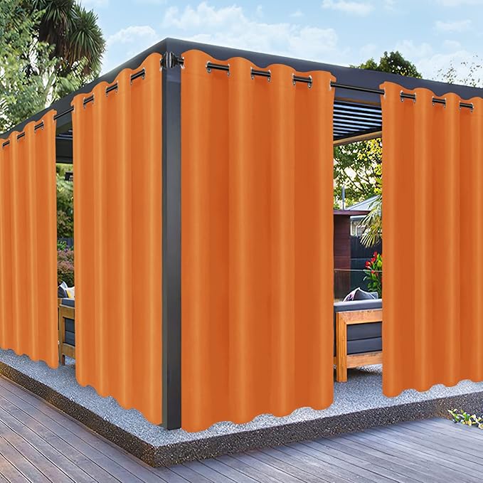 PureFit Outdoor Curtains for Patio Waterproof Weatherproof, UV and Fade Resistant Outside Curtains for Gazebo, Front Porch, Pergola, Sun Blocking Privacy Curtain, 52W x 108L inch, 1 Panel, Orange