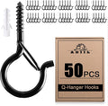 ADIIL 50 PCS Q Hanger Hooks with Safety Buckle, Windproof Screw Hooks for Hanging Outdoor String Lights, Plants, Christmas Patio Lights, 2.2 Inches, Black