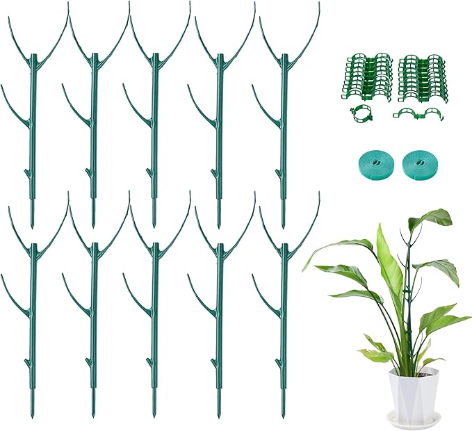 10 Pack Adjustable Plant Support Stakes,Stackable Plant Support Pole with Garden Ties and Clips, Suitable for Monstera,Climbing Plants and Indoor Outdoor Plants