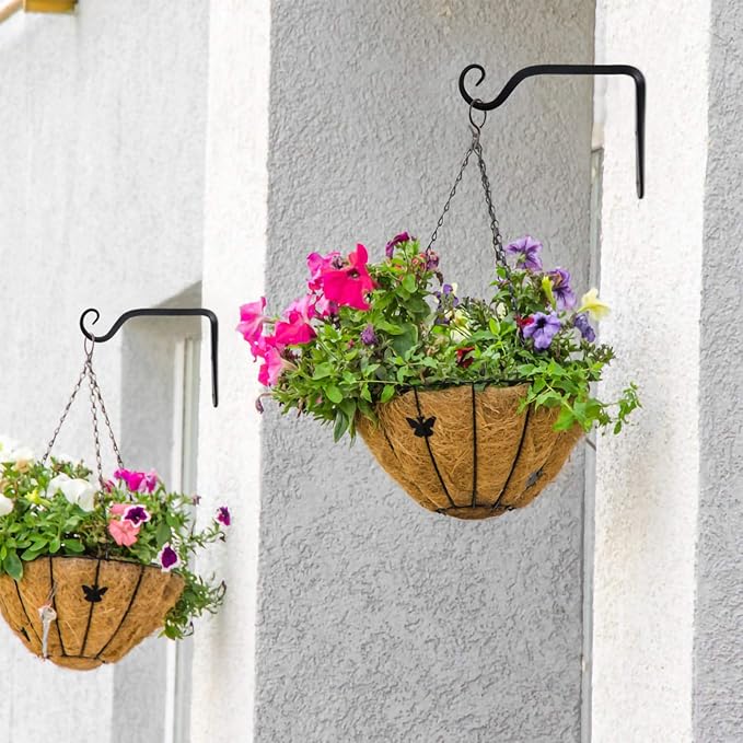 2 Pack 6 Inch Plant Hanger Indoor Outdoor, Hanging Plant Bracket Wall Hooks Decorative Plant Hangers, Bird Feeders, Wind Chimes, Plant Baskets, Black