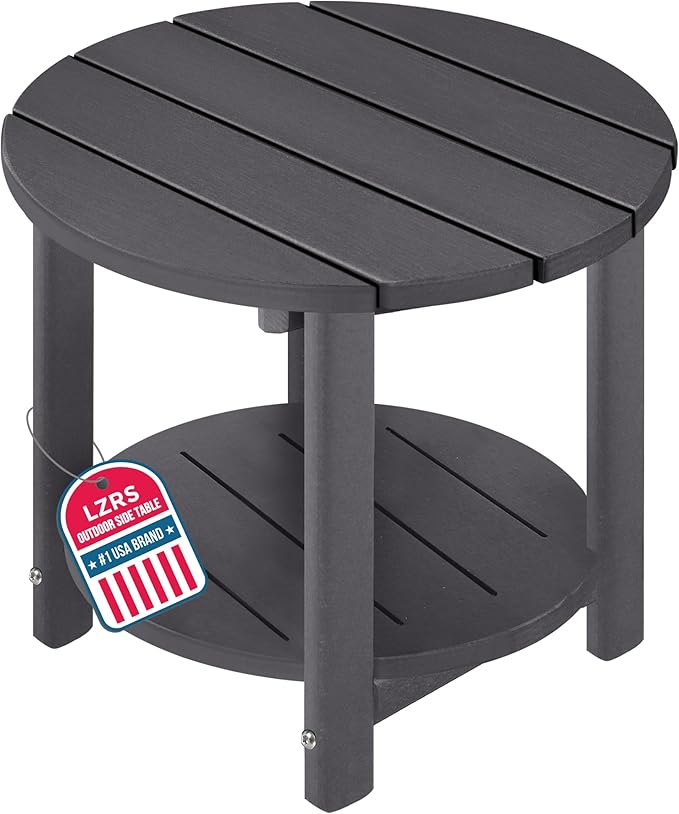 LZRS Round Adirondack Side Table Double End Table, Outdoor Side Tables for Patio, Backyard,Pool, Indoor Companion, Easy Maintenance & Weather Resistant(Grey)