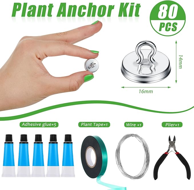 WILLBOND Plant Anchor Kit, 80 Pcs Vine Anchors 5 Pack Silicone Adhesive Sealant Garden Tie Tape Metal Wire Wire Cutters for Spring Trellis Vine and Stucco Brick Wall Climbing Plants Supplies(Silver)