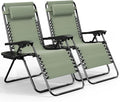 Nestl Zero Gravity Chairs Set of 2, Patio Lounge Chair Outdoor with Pillows & Cup Holder Trays - Sage Green