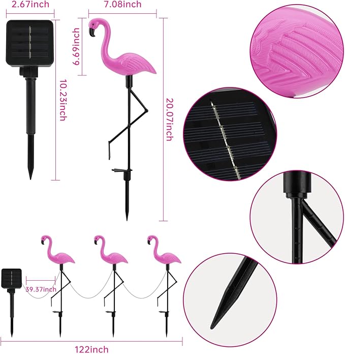 Flamingo Solar Lights,Outdoor Pink Flamingo Stake Light,Solar Powered Garden Lights,Yard Art Decor,Outside Garden Decorations,Outside Stick Lights,Outdoor Lights Waterproof (3pcs)
