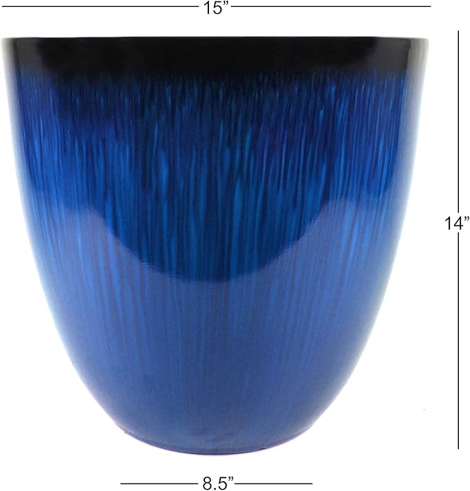 Gardener Select (EPR15-204) Large Egg Shaped Planter - Modern Indoor & Outdoor Decorative Flower Pot/Box (15 Inch, Blue Flower)