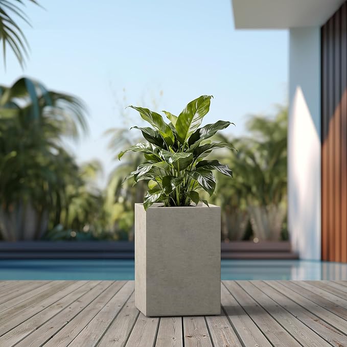 Kante 18.5" H Tall Rectangular Concrete Planters, Outdoor Indoor Lightweight Plant Pots with Drainage Hole and Rubber Plug, Modern Style for Home Garden Patio, Weathered Concrete