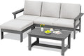 SERWALL Outdoor Sectional Sofa Set, 5-piece Outdoor Modula Couch Set with Ottoman, All Weather Patio Furniture Set with Chaise for Deck, Lawn, Gray Frame with Khaki Cushion