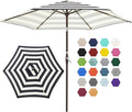 JEAREY 7.5FT Patio Umbrella Outdoor Market Umbrella with 6 Sturdy Ribs, Push Button Tilt/Crank Table Umbrella for Garden, Deck, Backyard and Pool, Beige & Black Stripe