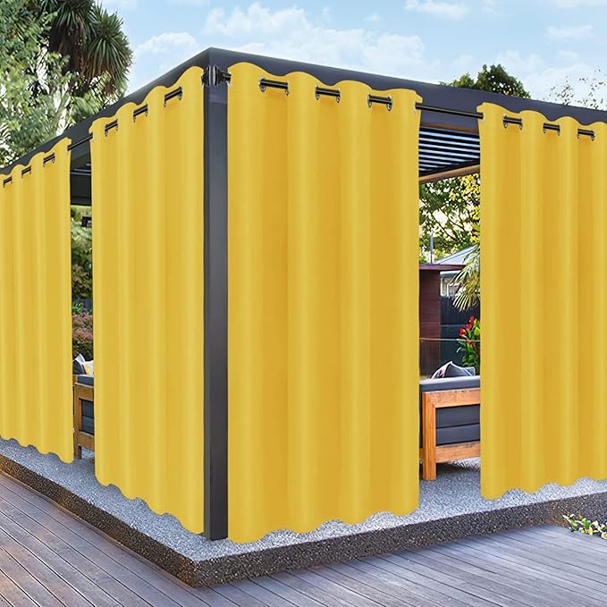 PureFit Outdoor Curtains for Patio Waterproof Weatherproof, UV Resistant Outside Curtains for Gazebo, Front Porch, Pergola, Sun Blocking Privacy Curtain, 52W x 108L inch, 1 Panel, Yellow