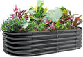 Land Guard 18“ Tall 4×2ft Galvanized Raised Garden Bed Kit, Galvanized Planter Garden Boxes Outdoor, Oval Large Metal Raised Garden Bed for Vegetables……… (Dark Grey, 4×2×1.5ft)