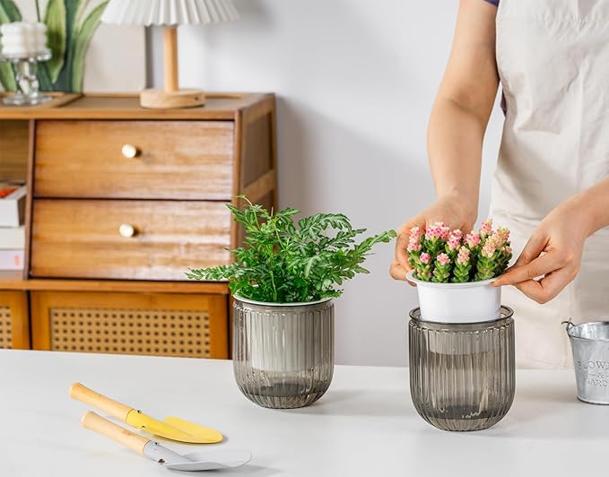 Melphoe Self Watering Pots for Indoor Plants Planter, 4.7 Inch 2 Pack Planters Self Watering Plant Pots for Flower, Houseplants, Succulent, African Violets and Cactus with Drainage