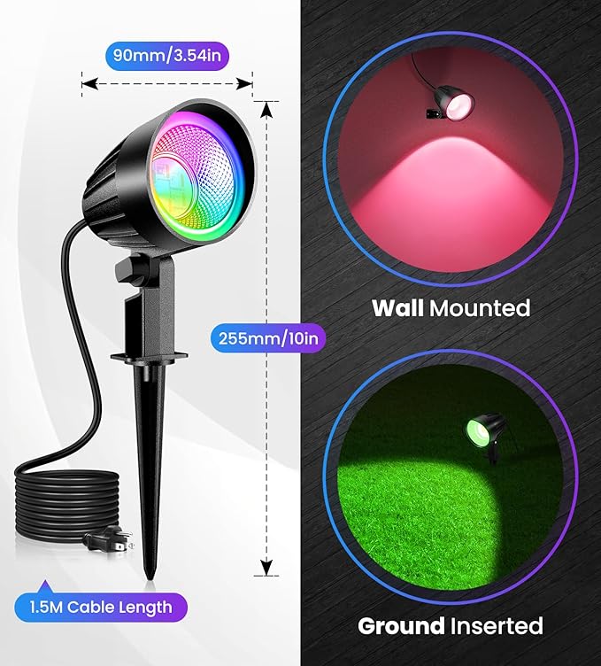 MEIKEE 15W RGB Landscape Spot Lights Outdoor, RGBW Color Changing Landscape Lighting with Remote Control, IP66 Pathway Lights for Christmas Halloween Party Festival Decoration (8 Pack)