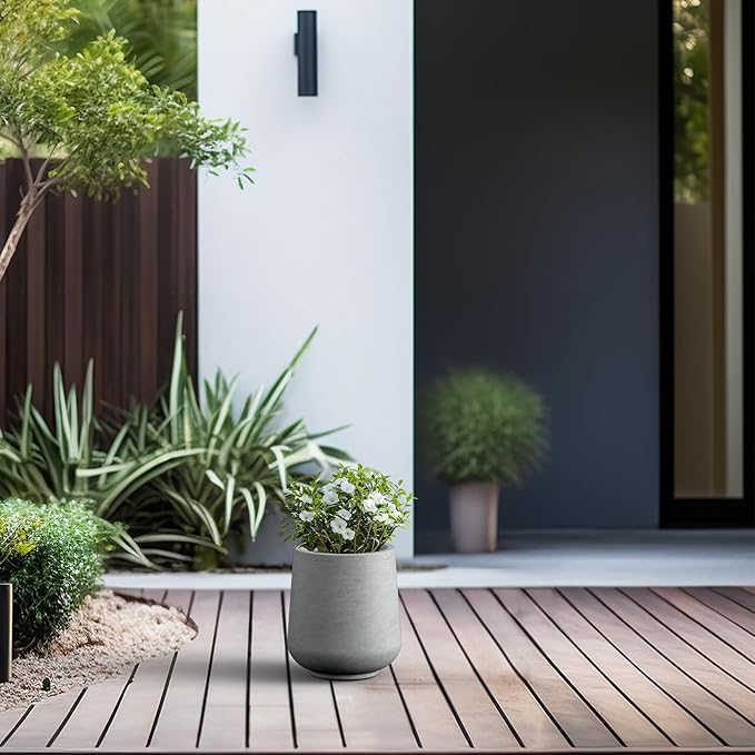 Kante 8.2" Dia Round Concrete Planter, Outdoor Indoor Large Plant Pots Containers with Drainage Hole and Rubber Plug for Home Garden Patio, Natural Concrete