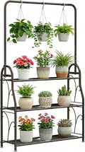 SORCEDAS Plant Stand Indoor Outdoor 3 Tier Tall Corner Hanging Shelf Metal Flower Stands Ladder Holder for Living Room Balcony Garden Patio Multiple Plants, Bronze