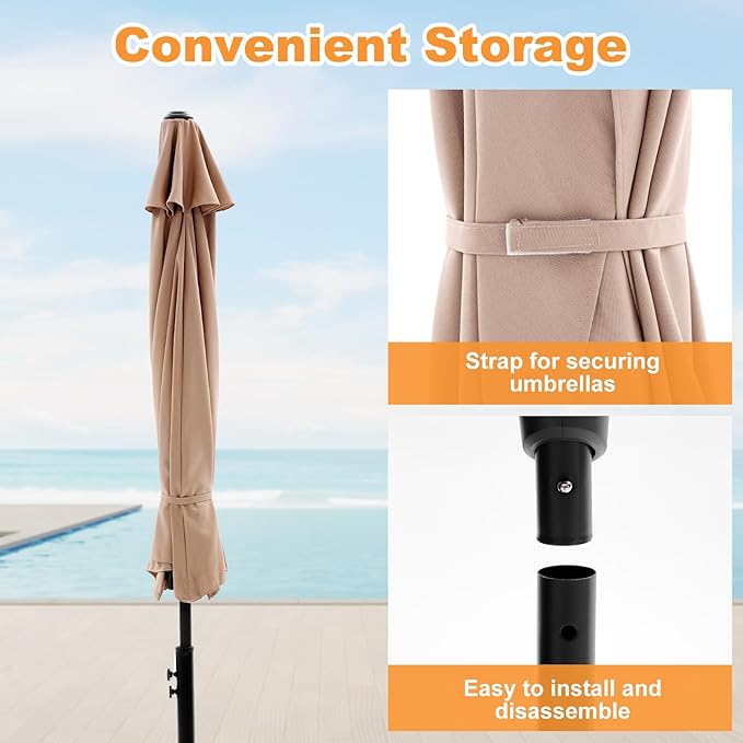 OLIXIS Half 9Ft Umbrella Outdoor Patio, Scalloped Patio Umbrella with Easy Crank, Sun Half Patio Umbrella for Balcony, Market, Garden, Khaki