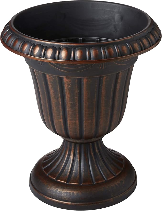 Arcadia Garden Products PL20CP Classic Traditional Plastic Urn Planter Indoor/Outdoor 10" x 12", Brushed Copper