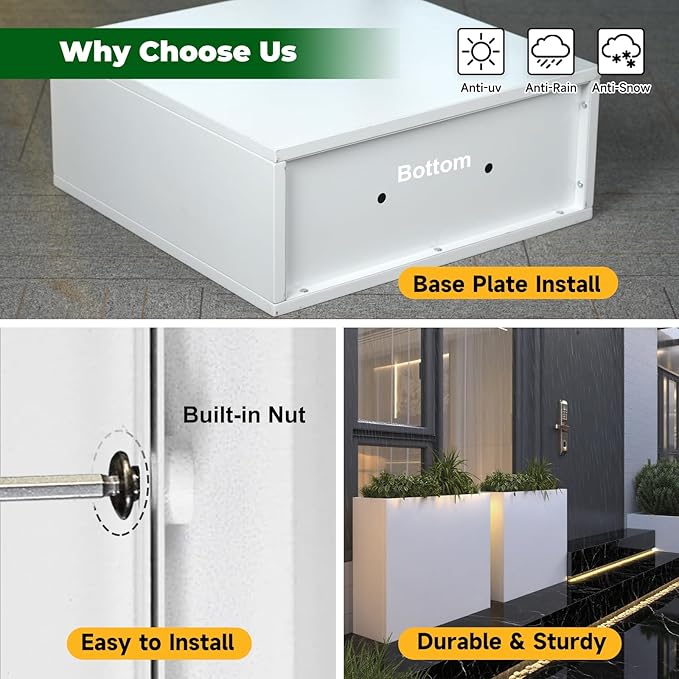 White Metal Planter Box 30" x 12" x 24" for Outdoor Plants Galvanized Steel Outdoor Planter Spliced Rectangular Flower Box with Partitions for Outside,Indoor,Garden (White, 30 * 12 * 24)