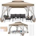 COBIZI Gazebo 10x13 Heavy Duty Gazebos with Improved Nettings Outdoor Gazebo Double Roof Patio Gazebos with Metal Steel Frame Outdoor Canopy for Patio, Deck, Backyard (Khaki)