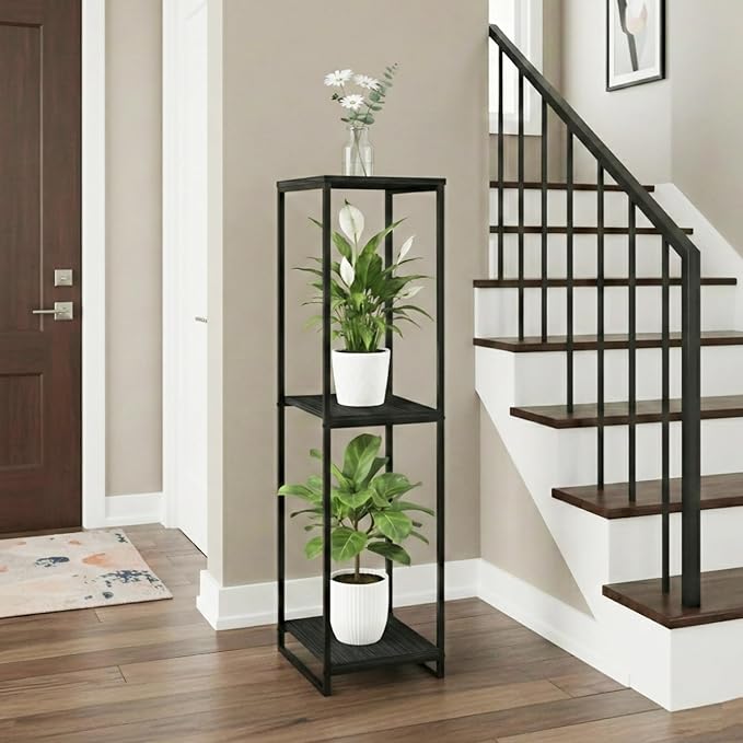46" Tall Plant Stand Indoor, 3-Tier Modern Plant Shelf, Corner Flower Pot Holder Organizer for Living Room Balcony Patio Garden (Black)