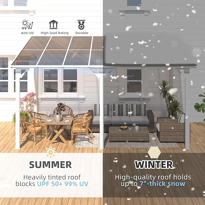 AECOJOY 14' x 10' Gazebo in White, Large Wall Mounted Gazebos on Clearance, Outdoor Patio Lean to Gazebo Metal Awnings for Decks, Patio, Porch, Backyard and More