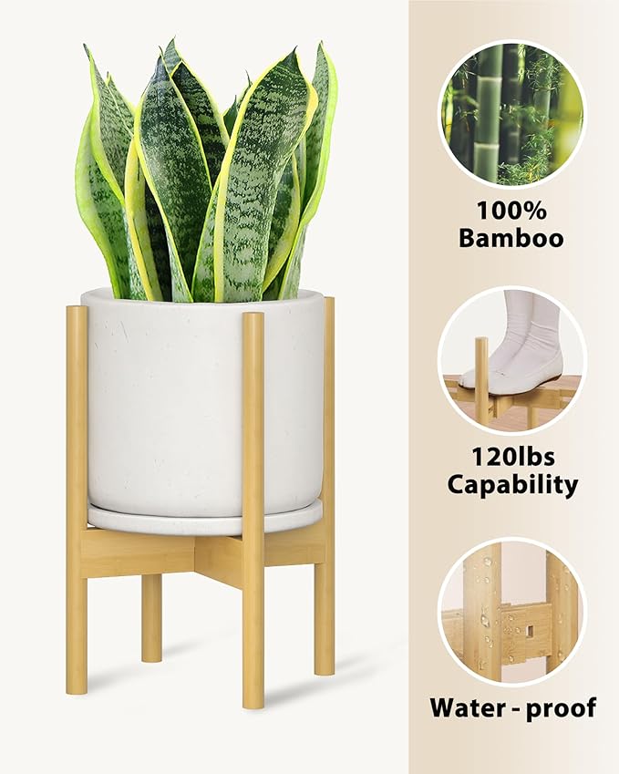 Adjustable Plant Stand Indoor, Bamboo Plant Stand Fits 8 9 10 11 12 Inches, Small Corner Planter Holder for Indoor Plants, Single Floor Plant Stands for Living Room Balcony, Natural