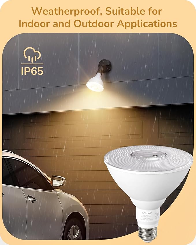 EDISHINE Flood Lights Outdoor, Dimmable PAR38 LED Outdoor Flood Light Bulbs, 120W Equivalent, IP65 Waterproof for Yard, Garage, Porch, 3000K Warm White, 18W 1800LM, E26 Base, 6 Pack ETL Listed