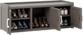 2-Tier Storage Bench, Waterproof UV-Resistant Outdoor Shoe Storage Cabinet with 3 Doors & Adjustable Shelves for Indoor Outdoor Entryway, Hallway, Living Room (Grey)