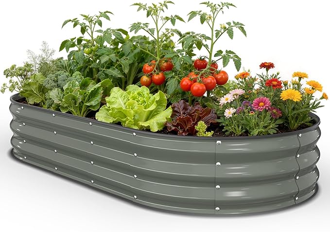 Galvanized Raised Garden Bed 6x3x1 FT, Oval Metal Raised Garden Bed Outdoor Planter Box with Open Bottom, Rust-Resistant Steel Garden Bed for Vegetables Herbs Flowers, Easy Assembly